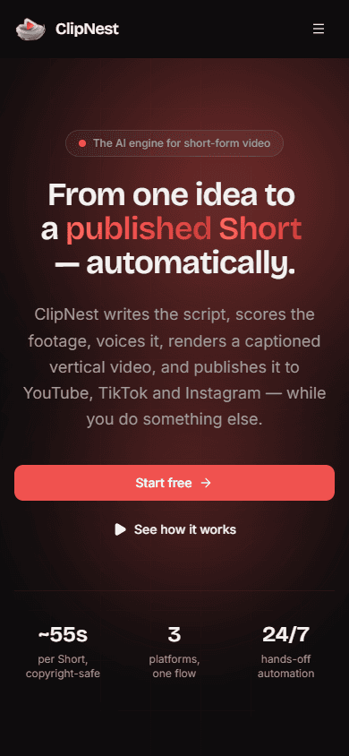 The ClipNest dashboard on a phone