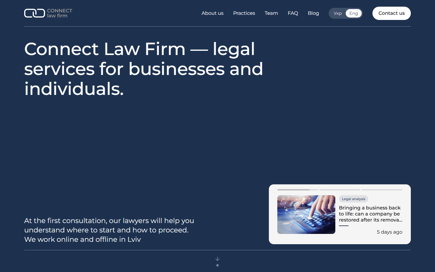 The Connect law firm home page on desktop